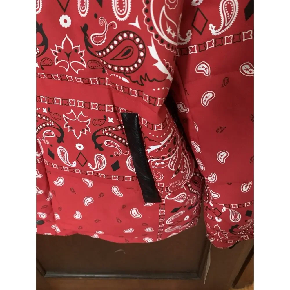 Levi's Out West Mixed Puffer Jacket Coat Mens Red Paisley Bandana (New) Size L